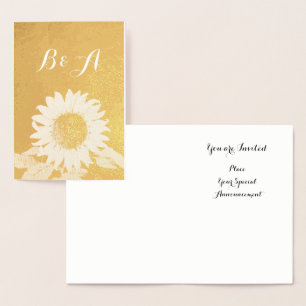 GOLD SUNFLOWER RUSTİC SUMMER WEDDING MONOGRAM FOIL CARD