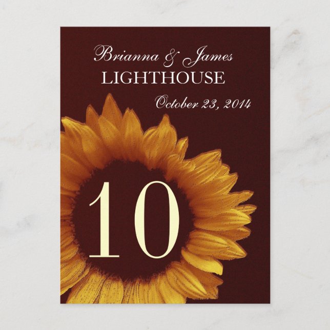 Gold Sunflower Wedding Table Number Postcard (Front)