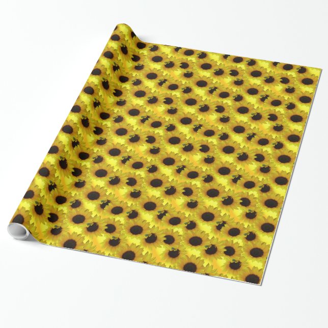Gold Sunflower Wrapping Paper Yellow Flower Paper (Unrolled)