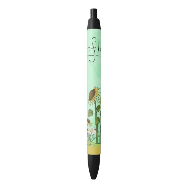 Gold Sunflower Yellow Country Prims Summer Autumn Black Ink Pen (Front Vertical)