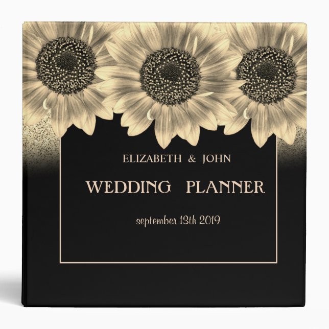Gold, Sunflowers, Glitter Binder (Front)