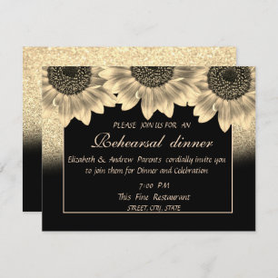 Gold, Sunflowers, Glitter  Rehearsal Dinner Invitation