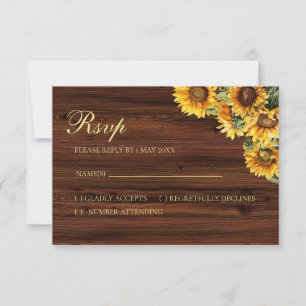 Gold Sunflowers rustic floral RSVP card
