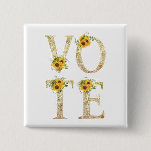 Gold Sunflowers Vote 2 Inch Square Button
