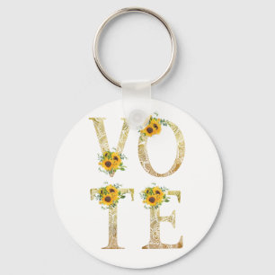 Gold Sunflowers Vote Keychain