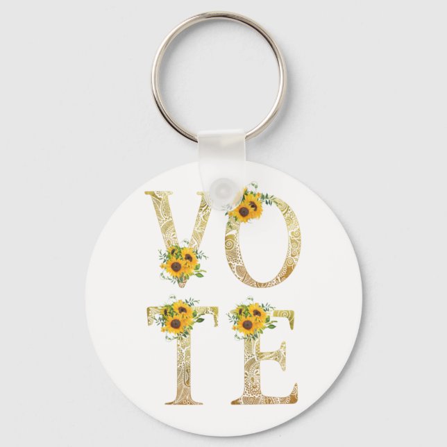 Gold Sunflowers Vote Keychain (Front)