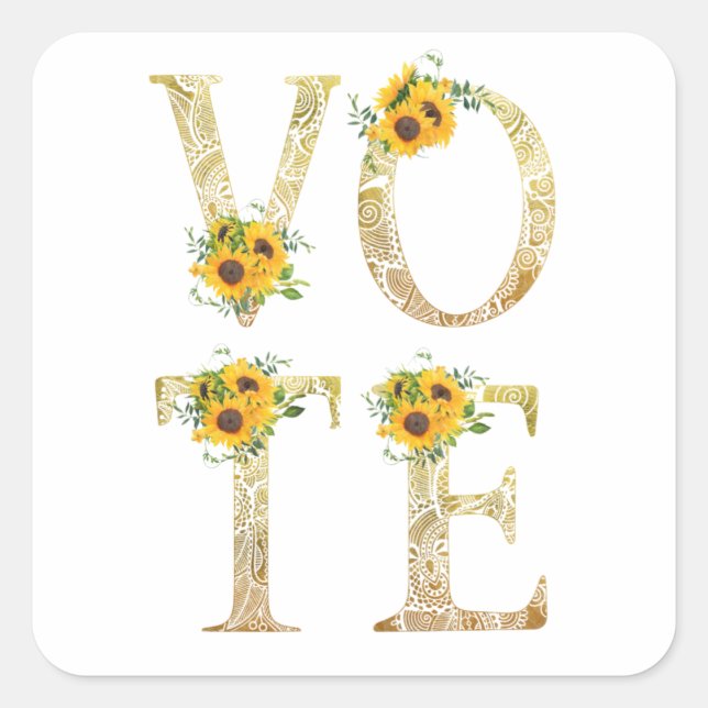 Gold Sunflowers Vote Square Sticker (Front)