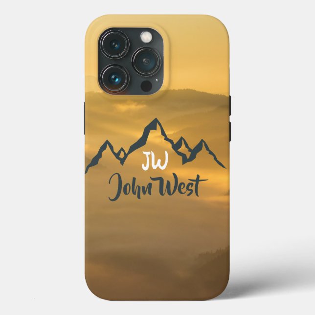 Gold sunrise personalizable mountains monogram Case-Mate iPhone case (Back)