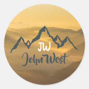 Gold sunrise personalizable mountains monogram classic round sticker