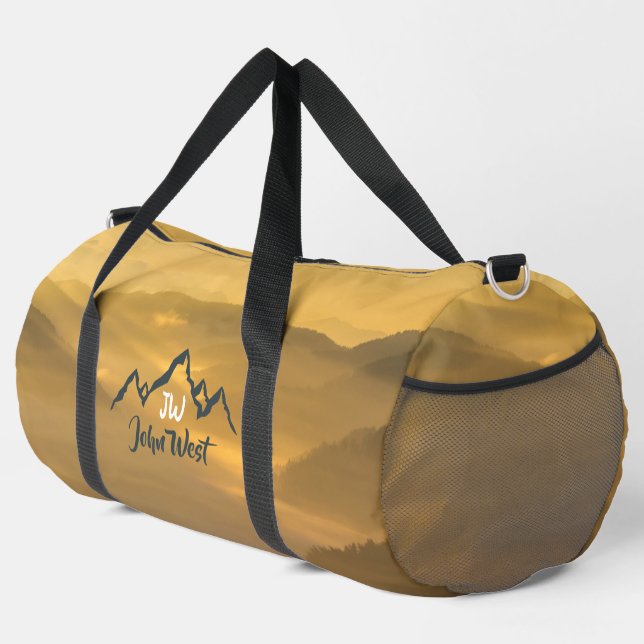 Gold sunrise personalizable mountains monogram duffle bag (Right Corner)