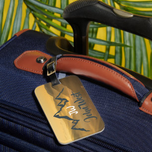 Gold sunrise personalizable mountains monogram luggage tag