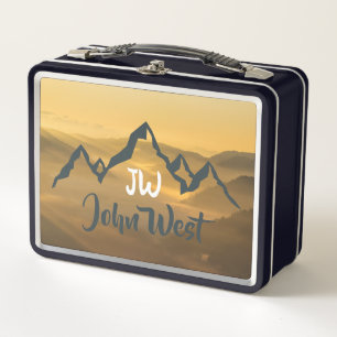 Gold sunrise personalizable mountains monogram metal lunch box