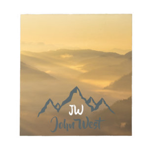 Gold sunrise personalizable mountains monogram notepad