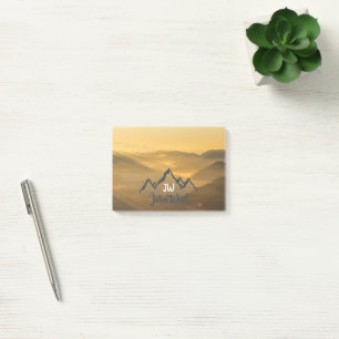 Gold sunrise personalizable mountains monogram post-it notes