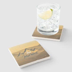 Gold sunrise personalizable mountains monogram stone coaster