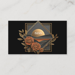 Gold Sunset Landscape and Copper Rose Floral Business Card