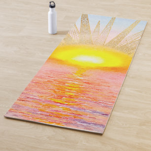 Gold Sunset Sun Mandala Watercolor Sea Yoga Mat