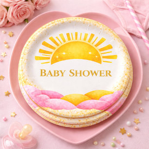 Gold Sunshine Baby Girl Shower Theme Paper Plate