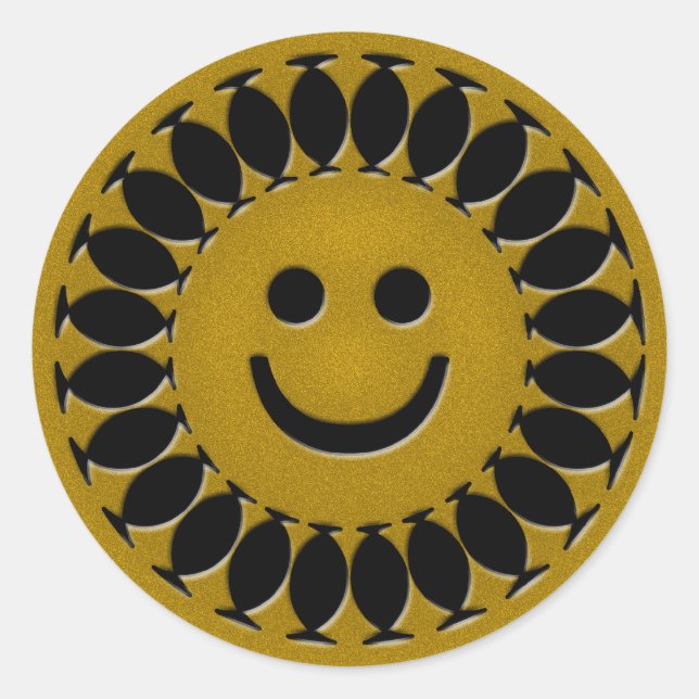 GOLD SUNSHINE FACE CLASSIC ROUND STICKER (Front)