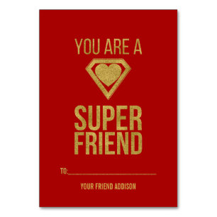 Gold Superhero Friend Classroom Valentine Card Red
