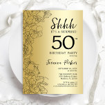 Gold Surprise 50th Birthday Invitation<br><div class="desc">Gold Surprise 50th Birthday Party Invitation. Glam feminine design featuring botanical accents and typography script font. Simple floral invite card perfect for a stylish female surprise bday celebration. Can be customized to any age. Printed Zazzle invitations or instant download digital template.</div>