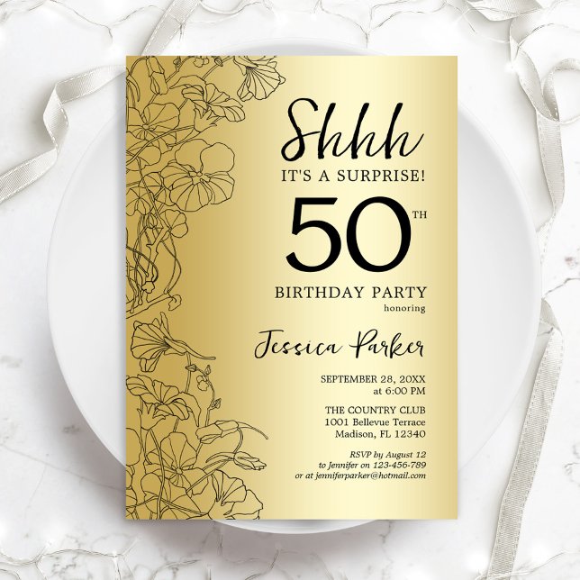 Gold Surprise 50th Birthday Invitation (Creator Uploaded)