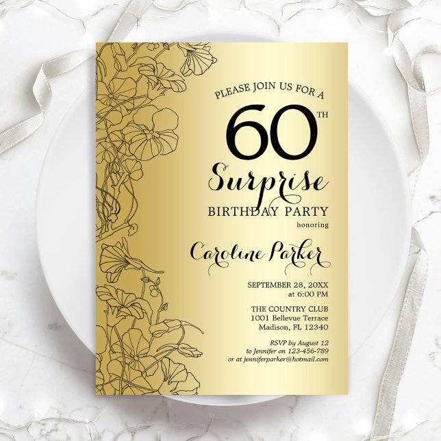 Gold Surprise 60th Birthday Party Invitation (Creator Uploaded)