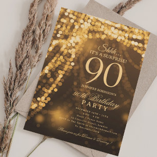 Gold   Surprise 90th Birthday Party  Invitation