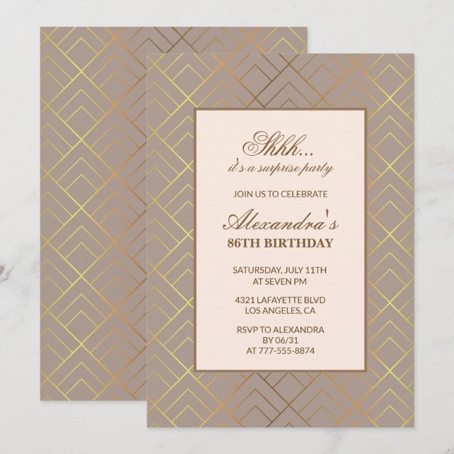 Gold Surprise fête 86e anniversaire invitation (Devant / Derrière)
