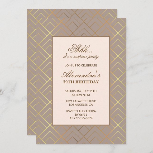 Gold Surprise party 39th birthday invitation  (Front/Back)