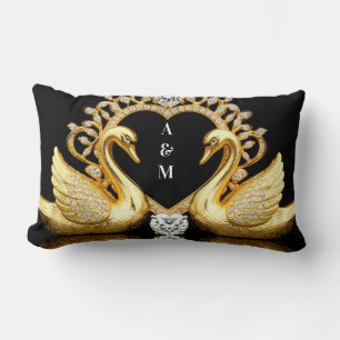 Gold Swan Couple Symbol Of Love And Marriage Lumbar Pillow