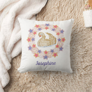 Gold Swan, Floral - Girl Name Throw Pillow