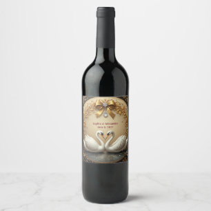 🦢 Gold Swan Wedding With Romantic Band ✨ Wine Label
