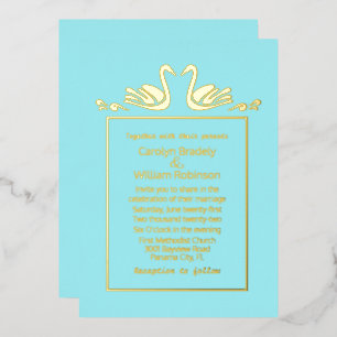 Gold Swans Aqua Mariage Foil Invitation