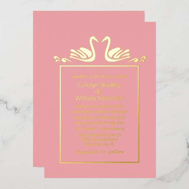 Gold Swans Coral Wedding Foil  (Front/Back)