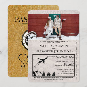 Gold Sweden Passport Wedding Invitation