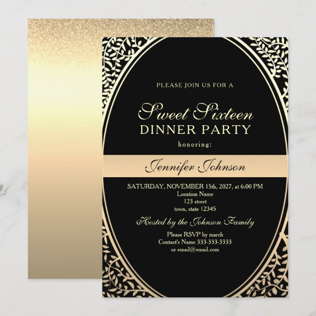 Gold Sweet 16 Anniversaire Invitation (Devant / Derrière)