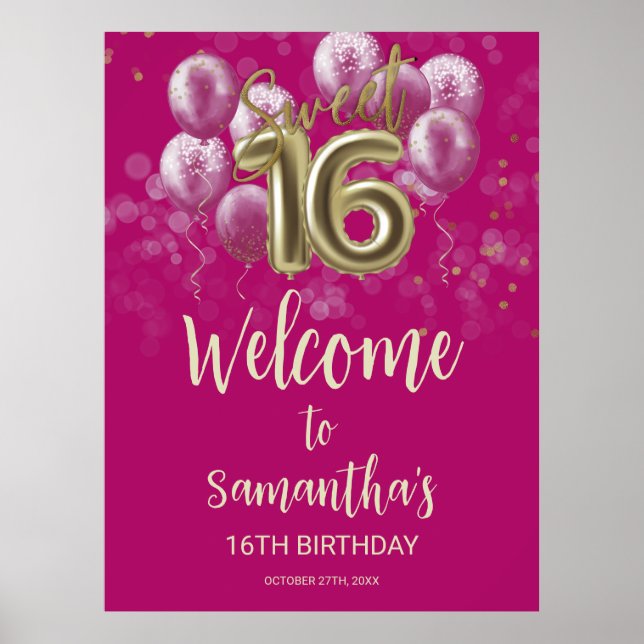 Gold Sweet 16 Ballons Anniversaires Affiche de bie (Devant)