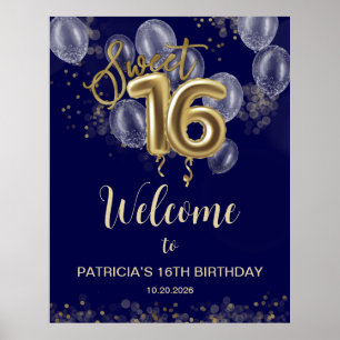 Gold Sweet 16 Ballons Royal Blue Affiche de bienve