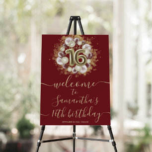 Gold Sweet 16 Bday Balloons Burgundy Welcome Sign