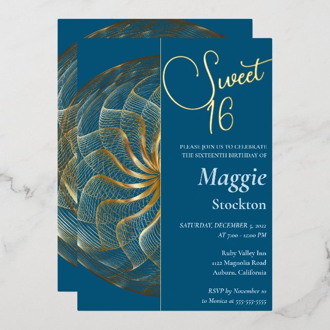 Gold Sweet 16 Invitation (Front/Back)