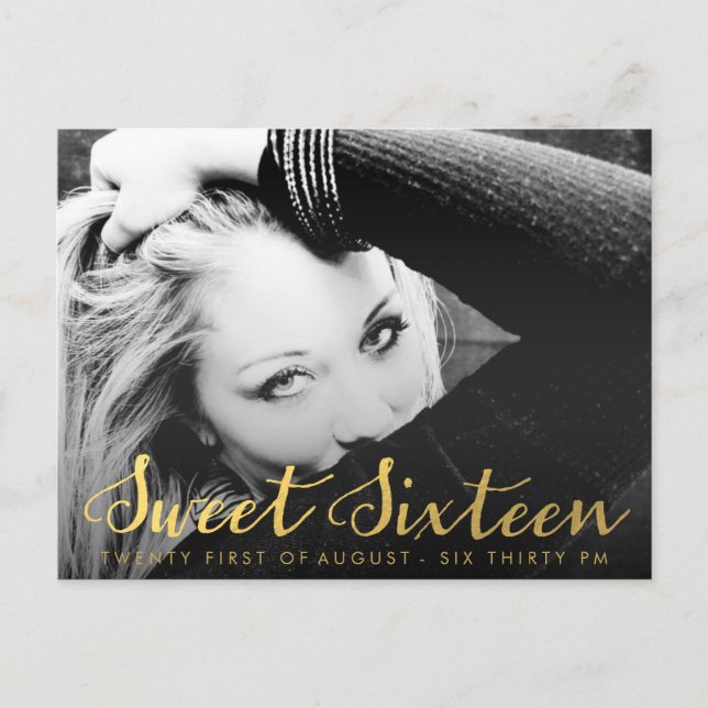 Gold Sweet 16 Sixteen Party Photo Postcard (Front)