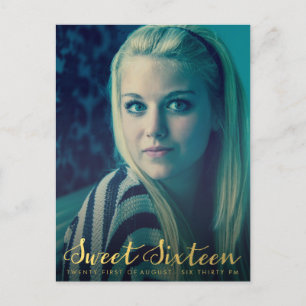 Gold Sweet 16 Sixteen Party Photo Postcard