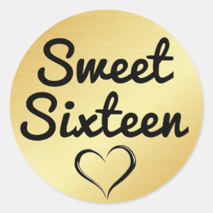 Gold Sweet Sixteen Sticker with Heart
