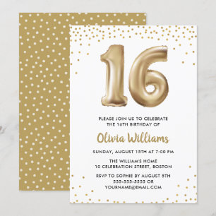 Gold Sweet Sixteen   Sweet 16 Birthday Party Invitation