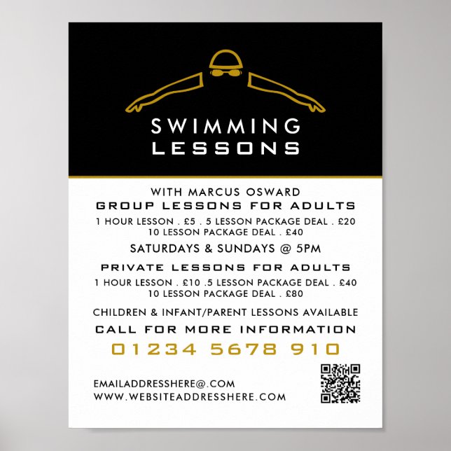 Gold Swimming Icon, Swimming Lesson Advertising Poster (Front)