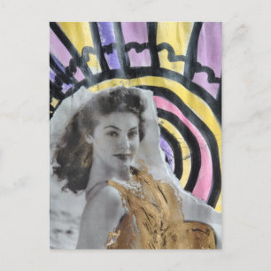 Gold Swimsuit Woman in 1939beach collage art Postcard