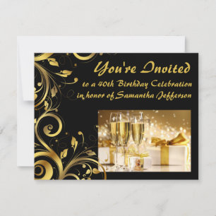 Gold Swirl 40th Birthday Invitation