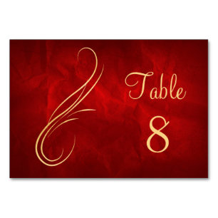 Gold Swirl Bright Red Wedding Table Number