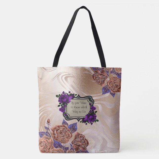 Gold Swirl Marble Floral Tote Bag (Front)